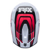 Fox Racing V1 Draft Helmet (Youth) in Sunburst, right-side profile, with the extended visor, open face port, angular chin bar, side vents, and Fox graphics. Available options—Color: White, Sunburst; Size: Y-SM, Y-MD, Y-LG. SKU 40608-460-YM. UPC 198571131909.