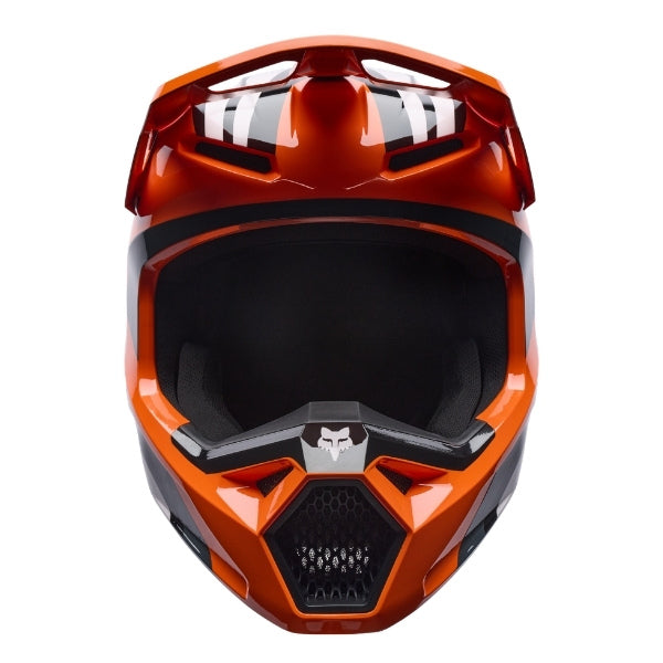 Fox Racing V1 Draft Helmet (Youth) in Sunburst, underside view of the interior padding and chin opening, with the padded crown liner, cheek pads, chin opening, and retention-strap area exposed. Available options—Color: White, Sunburst; Size: Y-SM, Y-MD, Y-LG.