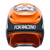 Fox Racing V1 Draft Helmet in Sunburst, rear view, with the rear shell vents, lower neck opening, molded shell ribs, and Fox lettering. Available options—Color: White, Black, Sunburst; Size: XS, SM, MD, LG, XL, 2X. SKU 40609-460-L. UPC 198571131534.