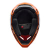 Fox Racing V1 Draft Helmet in Sunburst, underside view of the interior padding and chin opening, with the padded crown liner, cheek pads, chin opening, and retention-strap area exposed. Available options—Color: White, Black, Sunburst; Size: XS, SM, MD, LG, XL, 2X. SKU 40609-460-2X. UPC 198571131558.