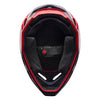 Fox Racing V1 Frame Helmet in Red, underside view of the interior padding and chin opening, with the padded crown liner, cheek pads, chin opening, and retention-strap area exposed. Available options—Color: Black, Blue, Grey/Yellow, Neon Pink, Red; Size: XS, SM, MD, LG, XL, 2X. SKU 40615-003-2X. UPC 198571130094.