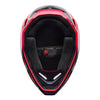 Fox Racing V1 Frame Helmet in Neon Pink, underside view of the interior padding and chin opening, with the padded crown liner, cheek pads, chin opening, and retention-strap area exposed. Available options—Color: Black, Blue, Grey/Yellow, Neon Pink, Red; Size: XS, SM, MD, LG, XL, 2X. SKU 40615-065-2X. UPC 198571127933.