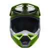 Fox Racing V1 Frame Helmet in Grey/Yellow, front view, with the visor, wide goggle opening, vented chin bar, and brow vents centered in the frame. Available options—Color: Black, Blue, Grey/Yellow, Neon Pink, Red; Size: XS, SM, MD, LG, XL, 2X. SKU 40615-086-M. UPC 198571125915.