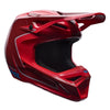 Fox Racing V1 Raid Helmet in Rust, left-side profile, with the extended visor, open face port, angular chin bar, side vents, and Fox graphics. Available options—Color: Rust, Purple Lava, Emerald; Size: XS, SM, MD, LG, XL, 2X. SKU 40616-180-XS. UPC 198571130742.