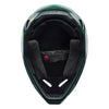 Fox Racing V1 Raid Helmet in Emerald, underside view of the interior padding and chin opening, with the padded crown liner, cheek pads, chin opening, and retention-strap area exposed. Available options—Color: Rust, Purple Lava, Emerald; Size: XS, SM, MD, LG, XL, 2X. SKU 40616-294-2X. UPC 198571125380.
