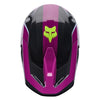 Fox Racing V1 Raid Helmet in Purple Lava, top view, with the visor tip, crown vents, shell graphics, and central Fox logo. Available options—Color: Rust, Purple Lava, Emerald; Size: XS, SM, MD, LG, XL, 2X. SKU 40616-E07-XL. UPC 198571129173.
