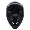 Fox Racing V1 Raid Helmet in Purple Lava, underside view of the interior padding and chin opening, with the padded crown liner, cheek pads, chin opening, and retention-strap area exposed. Available options—Color: Rust, Purple Lava, Emerald; Size: XS, SM, MD, LG, XL, 2X. SKU 40616-E07-2X. UPC 198571129180.