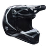 Fox Racing V1 Frame Helmet (Youth) in Black, left-side profile, with the extended visor, open face port, angular chin bar, side vents, and Fox graphics. Available options—Color: Black, Neon Pink, Blue, Grey/Yellow, Red; Size: Y-SM, Y-MD, Y-LG. SKU 40617-001-YS. UPC 198571121719.