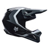 Fox Racing V1 Frame Helmet (Youth) in Black, right-side profile, with the extended visor, open face port, angular chin bar, side vents, and Fox graphics. Available options—Color: Black, Neon Pink, Blue, Grey/Yellow, Red; Size: Y-SM, Y-MD, Y-LG. SKU 40617-001-YM. UPC 198571121726.
