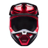 Fox Racing V1 Frame Helmet (Youth) in Blue, front view, with the visor, wide goggle opening, vented chin bar, and brow vents centered in the frame. Available options—Color: Black, Neon Pink, Blue, Grey/Yellow, Red; Size: Y-SM, Y-MD, Y-LG. SKU 40617-002-YL. UPC 198571123911.