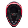 Fox Racing V1 Frame Helmet (Youth) in Grey/Yellow, front view, with the visor, wide goggle opening, vented chin bar, and brow vents centered in the frame. Available options—Color: Black, Neon Pink, Blue, Grey/Yellow, Red; Size: Y-SM, Y-MD, Y-LG. SKU 40617-086-YL. UPC 198571125977.