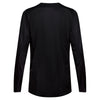 Fox Racing 180 Blackout Jersey in Black, rear product view, with the back graphic, shoulder panels, long sleeves, and drop-tail hem. Available options—Color: Black; Size: XS, SM, MD, LG, XL, 2X, 3X. SKU 40650-001-S. UPC 198571122839.