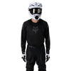 Fox Racing 180 Blackout Jersey in Black, close-up of the sleeve graphic and cuff, with the printed Fox artwork, mesh-knit texture, reinforced seam lines, and shaped cuff or hem. Available options—Color: Black; Size: XS, SM, MD, LG, XL, 2X, 3X. SKU 40650-001-XL. UPC 198571122860.