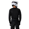 Fox Racing 180 Blackout Jersey in Black, close-up of the lower hem and drop-tail panel, with the printed Fox artwork, mesh-knit texture, reinforced seam lines, and shaped cuff or hem. Available options—Color: Black; Size: XS, SM, MD, LG, XL, 2X, 3X. SKU 40650-001-2X. UPC 198571122877.