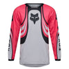 Fox Racing 180 Draft Jersey (Youth) in White, front product view, with the crew neck, long sleeves, large Fox chest graphic, contrasting arm panels, and curved drop-tail hem. Available options—Color: White, Sunburst; Size: Y-SM, Y-MD, Y-LG, Y-XL. SKU 40654-008-YS. UPC 198571132203.