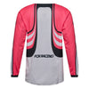 Fox Racing 180 Draft Jersey (Youth) in White, rear product view, with the back graphic, shoulder panels, long sleeves, and drop-tail hem. Available options—Color: White, Sunburst; Size: Y-SM, Y-MD, Y-LG, Y-XL. SKU 40654-008-YM. UPC 198571132210.