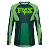 Fox Racing 180 Raid Jersey in Deep Fern, front product view, with the crew neck, long sleeves, large Fox chest graphic, contrasting arm panels, and curved drop-tail hem. Available options—Color: Rust, Purple Lava, Deep Fern; Size: XS, SM, MD, LG, XL, 2X. SKU 40655-D10-XS. UPC 198571125007.