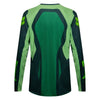 Fox Racing 180 Raid Jersey in Deep Fern, rear product view, with the back graphic, shoulder panels, long sleeves, and drop-tail hem. Available options—Color: Rust, Purple Lava, Deep Fern; Size: XS, SM, MD, LG, XL, 2X. SKU 40655-D10-S. UPC 198571125014.