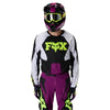 Fox Racing 180 Raid Jersey in Purple Lava, close-up of the sleeve graphic and cuff, with the printed Fox artwork, mesh-knit texture, reinforced seam lines, and shaped cuff or hem. Available options—Color: Rust, Purple Lava, Deep Fern; Size: XS, SM, MD, LG, XL, 2X. SKU 40655-E07-XL. UPC 198571129265.