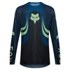 Fox Racing 180 Draft Jersey in Black, front product view, with the crew neck, long sleeves, large Fox chest graphic, contrasting arm panels, and curved drop-tail hem. Available options—Color: White, Black, Sunburst; Size: XS, SM, MD, LG, XL, 2X. SKU 40657-001-XS. UPC 198571122655.