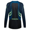 Fox Racing 180 Draft Jersey in Black, rear product view, with the back graphic, shoulder panels, long sleeves, and drop-tail hem. Available options—Color: White, Black, Sunburst; Size: XS, SM, MD, LG, XL, 2X. SKU 40657-001-S. UPC 198571122662.