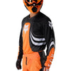 Fox Racing 180 Draft Jersey in Sunburst, modeled front three-quarter view, with the crew neck, long sleeves, contrasting shoulder and arm graphics, and extended rear hem on a rider. Available options—Color: White, Black, Sunburst; Size: XS, SM, MD, LG, XL, 2X. SKU 40657-460-M. UPC 198571131589.