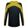Fox Racing Flexair Arc Jersey in Yellow, rear product view, with the back graphic, shoulder panels, long sleeves, and drop-tail hem. Available options—Color: Yellow, Ice Blue, Chili; Size: SM, MD, LG, XL, 2X. SKU 40659-005-M. UPC 198571132852.