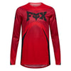 Fox Racing Flexair Arc Jersey in Chili, modeled front three-quarter view, with the crew neck, long sleeves, contrasting shoulder and arm graphics, and extended rear hem on a rider. Available options—Color: Yellow, Ice Blue, Chili; Size: SM, MD, LG, XL, 2X. SKU 40659-555-L. UPC 198571124611.