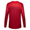 Fox Racing Flexair Arc Jersey in Chili, close-up of the chest and shoulder panels, with the printed Fox artwork, mesh-knit texture, reinforced seam lines, and shaped cuff or hem. Available options—Color: Yellow, Ice Blue, Chili; Size: SM, MD, LG, XL, 2X. SKU 40659-555-XL. UPC 198571124628.