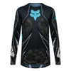 Fox Racing Flexair Apex Jersey in Black, front product view, with the crew neck, long sleeves, large Fox chest graphic, contrasting arm panels, and curved drop-tail hem. Available options—Color: Black; Size: SM, MD, LG, XL, 2X. SKU 40660-001-S. UPC 198571133521.