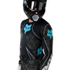 Fox Racing Flexair Apex Jersey in Black, modeled front three-quarter view, with the crew neck, long sleeves, contrasting shoulder and arm graphics, and extended rear hem on a rider. Available options—Color: Black; Size: SM, MD, LG, XL, 2X. SKU 40660-001-L. UPC 198571133545.