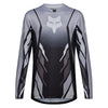 Fox Racing 360 Foundry Jersey in Black/Grey, front product view, with the crew neck, long sleeves, large Fox chest graphic, contrasting arm panels, and curved drop-tail hem. Available options—Color: Black/Grey, Flo Red, Sky Blue, HiViz Yellow; Size: SM, MD, LG, XL, 2X. SKU 40664-014-S. UPC 198571123409.