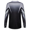 Fox Racing 360 Foundry Jersey in Black/Grey, rear product view, with the back graphic, shoulder panels, long sleeves, and drop-tail hem. Available options—Color: Black/Grey, Flo Red, Sky Blue, HiViz Yellow; Size: SM, MD, LG, XL, 2X. SKU 40664-014-M. UPC 198571123416.