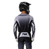 Fox Racing 360 Foundry Jersey in Flo Red, front product view, with the crew neck, long sleeves, large Fox chest graphic, contrasting arm panels, and curved drop-tail hem. Available options—Color: Black/Grey, Flo Red, Sky Blue, HiViz Yellow; Size: SM, MD, LG, XL, 2X. SKU 40664-110-S. UPC 198571125465.
