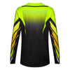 Fox Racing 360 Foundry Jersey in HiViz Yellow, close-up of the sleeve graphic and cuff, with the printed Fox artwork, mesh-knit texture, reinforced seam lines, and shaped cuff or hem. Available options—Color: Black/Grey, Flo Red, Sky Blue, HiViz Yellow; Size: SM, MD, LG, XL, 2X. SKU 40664-A46-2X. UPC 198571126301.