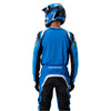 Fox Racing 180 Frame Jersey in Blue, close-up of the lower hem and drop-tail panel, with the printed Fox artwork, mesh-knit texture, reinforced seam lines, and shaped cuff or hem. Available options—Color: Blue, Grey/Yellow, Black, Red; Size: XS, SM, MD, LG, XL, 2X, 3X. SKU 40665-002-2X. UPC 198571124048.