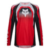 Fox Racing 180 Frame Jersey in Black, full modeled front view, with the crew neck, long sleeves, contrasting shoulder and arm graphics, and extended rear hem on a rider. Available options—Color: Blue, Grey/Yellow, Black, Red; Size: XS, SM, MD, LG, XL, 2X, 3X. SKU 40665-001-3X. UPC 198571122259.