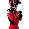 Fox Racing 180 Frame Jersey in Red, modeled front three-quarter view, with the crew neck, long sleeves, contrasting shoulder and arm graphics, and extended rear hem on a rider. Available options—Color: Blue, Grey/Yellow, Black, Red; Size: XS, SM, MD, LG, XL, 2X, 3X. SKU 40665-003-M. UPC 198571129852.