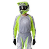 Fox Racing 180 Frame Jersey in Grey/Yellow, close-up of the sleeve graphic and cuff, with the printed Fox artwork, mesh-knit texture, reinforced seam lines, and shaped cuff or hem. Available options—Color: Blue, Grey/Yellow, Black, Red; Size: XS, SM, MD, LG, XL, 2X, 3X. SKU 40665-086-XL. UPC 198571126097.