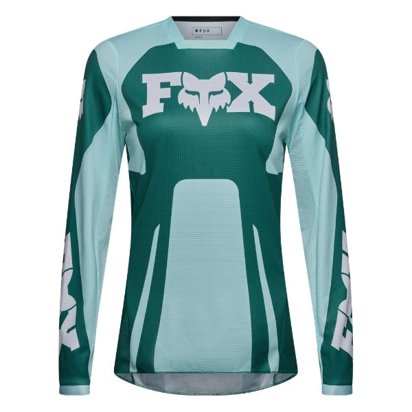 Fox Racing 180 Raid Jersey (Womens) in Melon, rear product view, with the back graphic, shoulder panels, long sleeves, and drop-tail hem. Available options—Color: Lavender Drift, Melon; Size: XS, SM, MD, LG, XL. SKU 40669-413-S. UPC 198571127483.