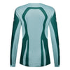 Fox Racing 180 Raid Jersey (Womens) in Melon, modeled front three-quarter view, with the crew neck, long sleeves, contrasting shoulder and arm graphics, and extended rear hem on a rider. Available options—Color: Lavender Drift, Melon; Size: XS, SM, MD, LG, XL. SKU 40669-413-M. UPC 198571127490.