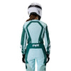Fox Racing 180 Raid Jersey (Womens) in Melon, full modeled front view, with the crew neck, long sleeves, contrasting shoulder and arm graphics, and extended rear hem on a rider. Available options—Color: Lavender Drift, Melon; Size: XS, SM, MD, LG, XL.