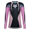 Fox Racing Flexair Thorn Jersey (Womens) in Black/Pink, front product view, with the crew neck, long sleeves, large Fox chest graphic, contrasting arm panels, and curved drop-tail hem. Available options—Color: Black/Pink, Sky Blue; Size: XS, SM, MD, LG, XL. SKU 40670-285-XS. UPC 198571123546.
