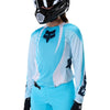 Fox Racing Flexair Thorn Jersey (Womens) in Sky Blue, close-up of the chest and shoulder panels, with the printed Fox artwork, mesh-knit texture, reinforced seam lines, and shaped cuff or hem. Available options—Color: Black/Pink, Sky Blue; Size: XS, SM, MD, LG, XL. SKU 40670-D67-L. UPC 198571131381.