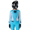 Fox Racing Flexair Thorn Jersey (Womens) in Sky Blue, close-up of the lower hem and drop-tail panel, with the printed Fox artwork, mesh-knit texture, reinforced seam lines, and shaped cuff or hem. Available options—Color: Black/Pink, Sky Blue; Size: XS, SM, MD, LG, XL.