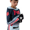Fox Racing Flexair Arc Jersey (Youth) in Ice Blue, close-up of the chest and shoulder panels, with the printed Fox artwork, mesh-knit texture, reinforced seam lines, and shaped cuff or hem. Available options—Color: Ice Blue, Chili; Size: Y-SM, Y-MD, Y-LG, Y-XL. SKU 40671-231-YXL. UPC 198571126585.