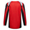 Fox Racing 180 Frame Jersey (Youth) in Red, close-up of the sleeve graphic and cuff, with the printed Fox artwork, mesh-knit texture, reinforced seam lines, and shaped cuff or hem. Available options—Color: Blue, Grey/Yellow, Black, Red; Size: Y-SM, Y-MD, Y-LG, Y-XL.