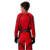 Fox Racing 180 Raid Jersey (Youth) in Purple Lava, rear product view, with the back graphic, shoulder panels, long sleeves, and drop-tail hem. Available options—Color: Rust, Purple Lava; Size: Y-SM, Y-MD, Y-LG, Y-XL. SKU 40673-E07-YM. UPC 198571129401.