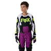 Fox Racing 180 Raid Jersey (Youth) in Purple Lava, full modeled front view, with the crew neck, long sleeves, contrasting shoulder and arm graphics, and extended rear hem on a rider. Available options—Color: Rust, Purple Lava; Size: Y-SM, Y-MD, Y-LG, Y-XL.