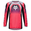 Fox Racing 180 Frame Jersey (Girls) in Neon Pink, front product view, with the crew neck, long sleeves, large Fox chest graphic, contrasting arm panels, and curved drop-tail hem. Available options—Color: Neon Pink, Deep Blue; Size: Y-SM, Y-MD, Y-LG, Y-XL. SKU 40676-065-YS. UPC 198571128268.